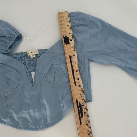 L.A. Hearts Blue Bustier Crop Top XS Long Sleeve Smocked Back V Neck - Picture 7 of 10